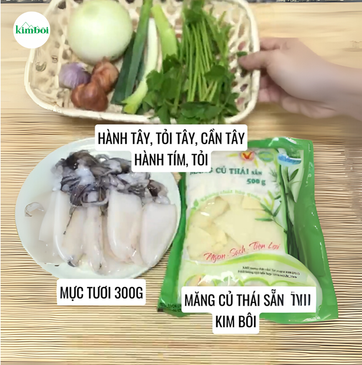 Nguyên liệu nấu mực xào măng